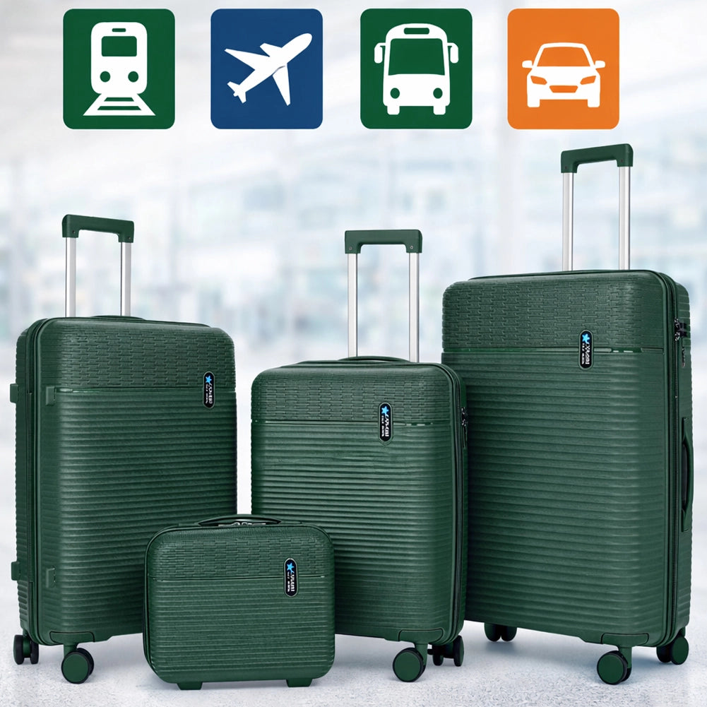 Set 3+1 Valigie Rigide Beauty Case Bagaglio Trolley Verde Oliva Ruote Easy Roll