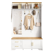 Mobile da Ingresso con 2 Ante; 2 Cassetti; Specchio; Ganci e LED per Corridoio in MDF 120 x 40 x 187 cm