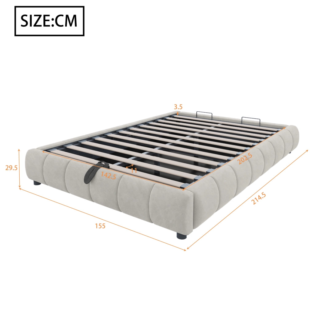Letto Contenitore Imbottito con LED ¨C MINIMAL ¨C Beige 140x200, Senza Testiera, Idraulico