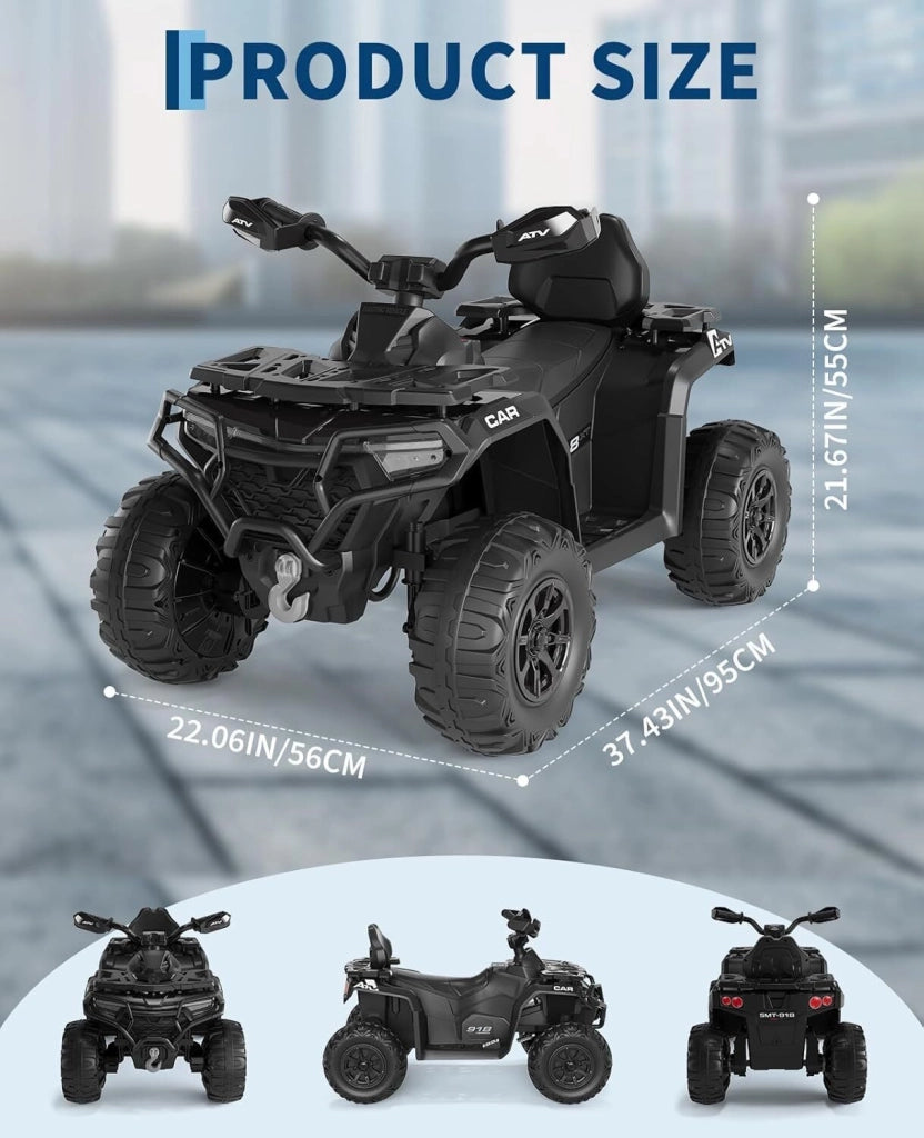 Quad Elettrico per Bambini 12V Fuoristrada con Telecomando; Sospensioni; Bandiera LED e Bluetooth - Nero