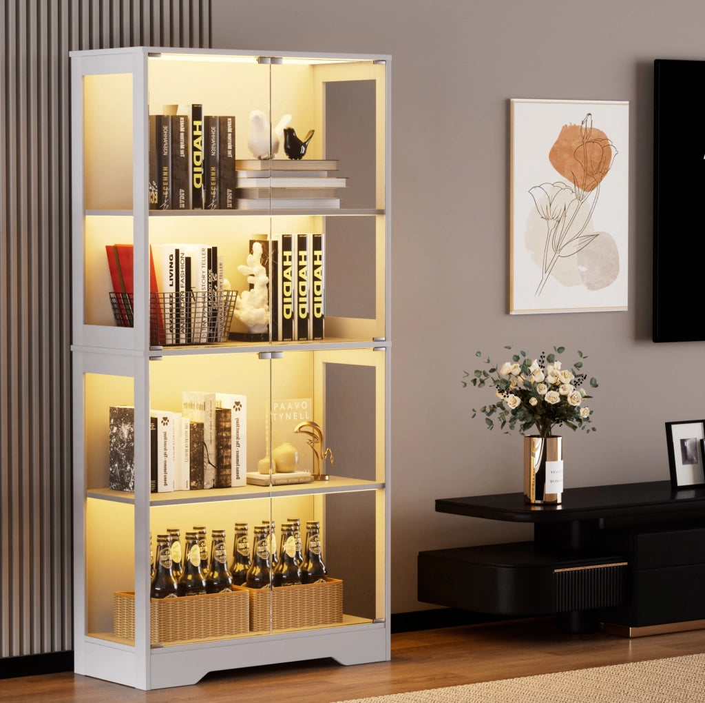 Vetrina in vetro 80x35x165 cm con LED e sensore di movimento bianca HOMVRA