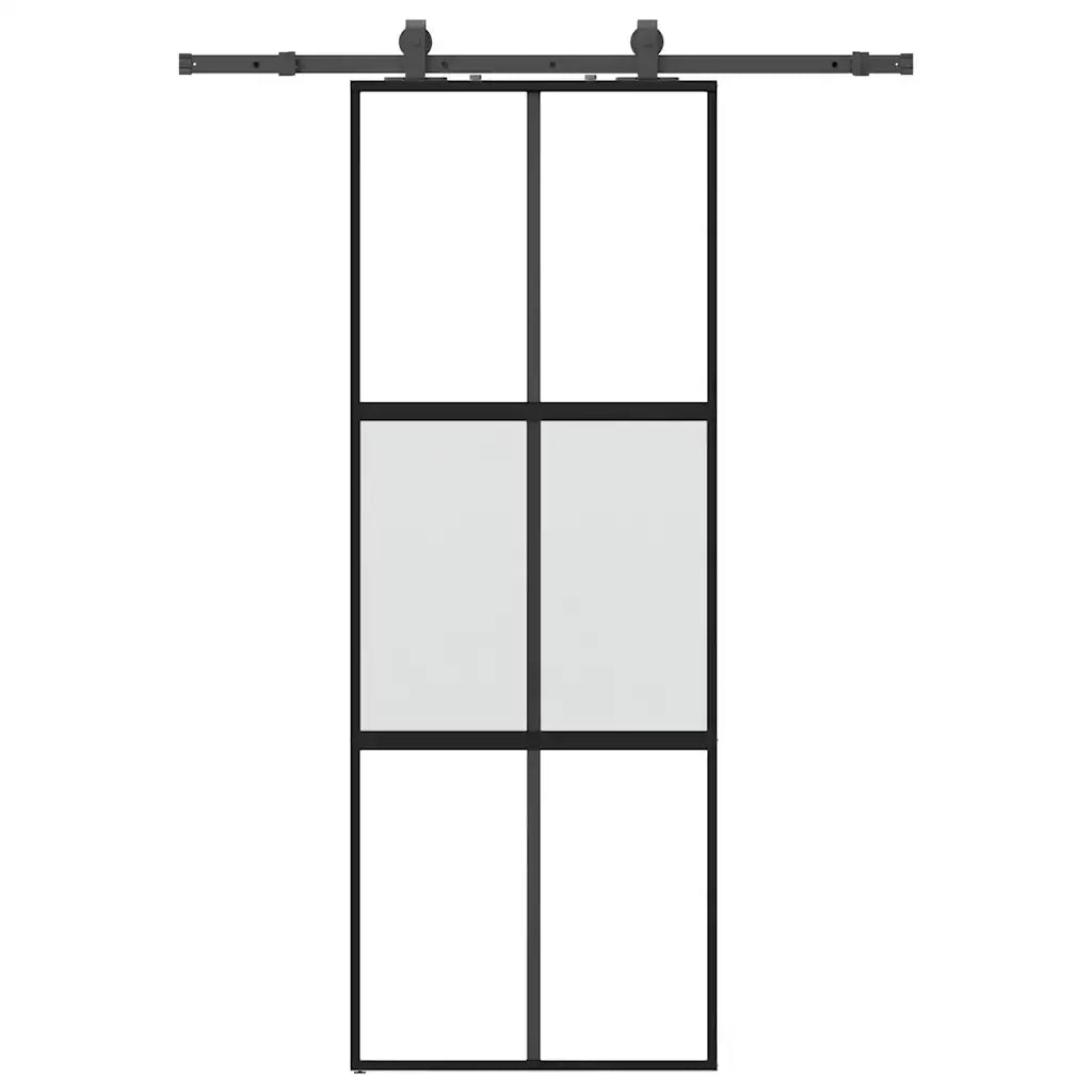Porta Scorrevole Set Ferramenta Nera 76x205 cm Vetro Temperato 3375915