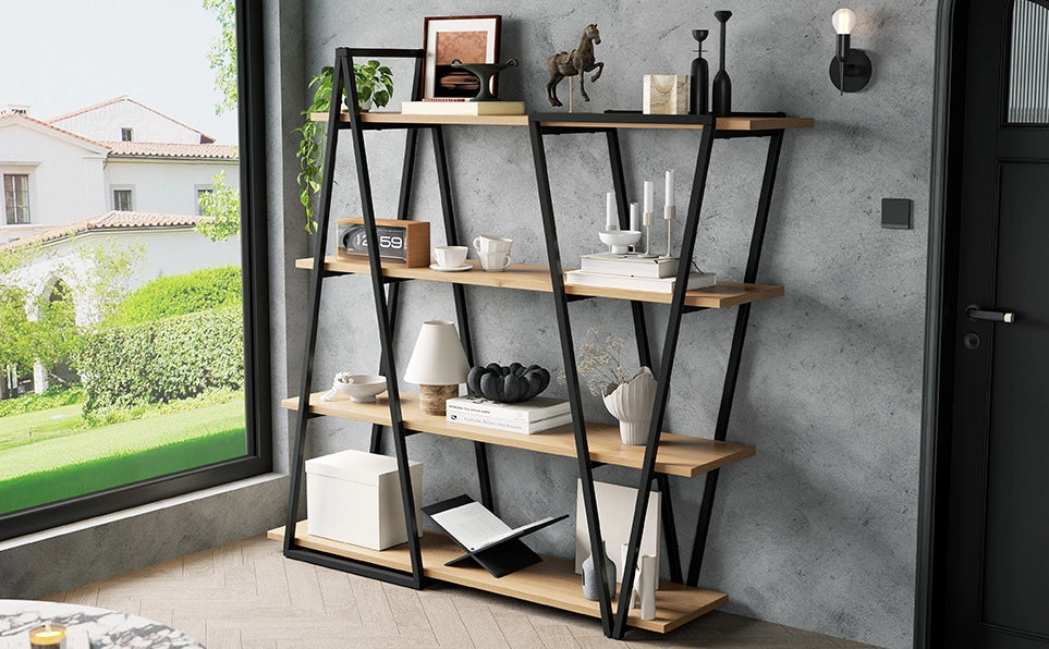 Scaffale a pavimento 158x35x166 cm con 4 ripiani in MDF e struttura in ferro nero