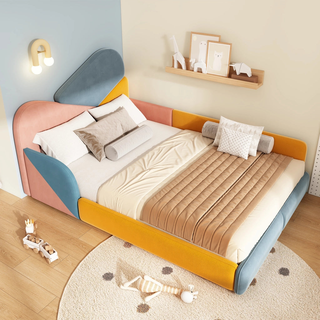 letto imbottito velluto blu multicolore 140x200 cm