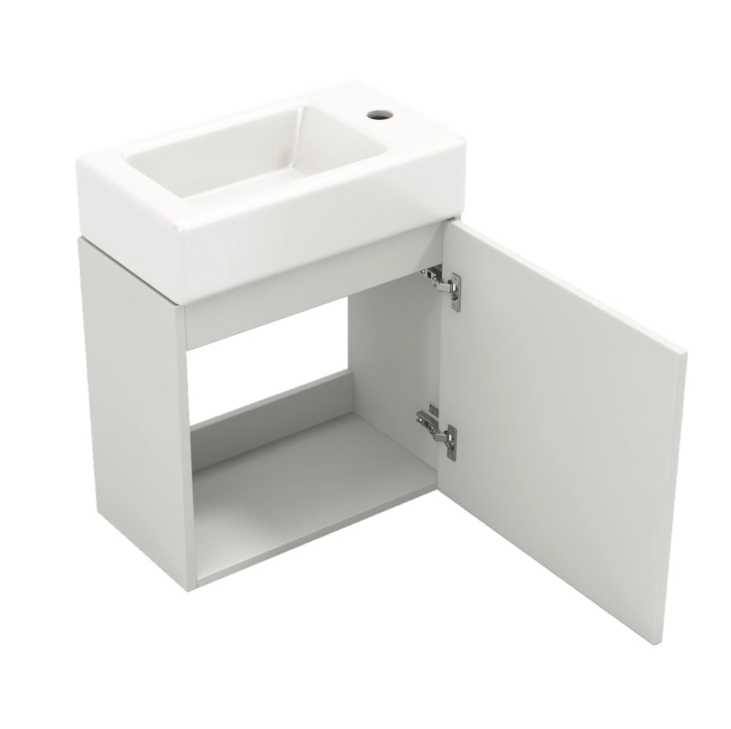 Mobile bagno bianco con lavabo in ceramica e anta soft-close