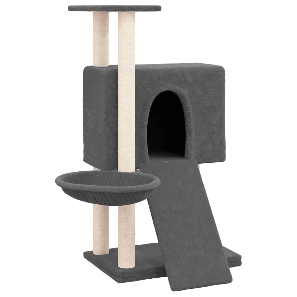 Tiragraffi per gatti torre per arrampicata giocattolo piattaforma per arrampicata con tiragraffi in sisal scuro 96 cm grigio 02_0022719