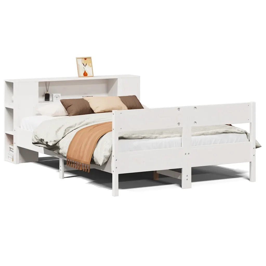 Letto Libreria senza Materasso-Struttura Letto con contenitore Bianco 160x200 cm Legno di Pino 114092