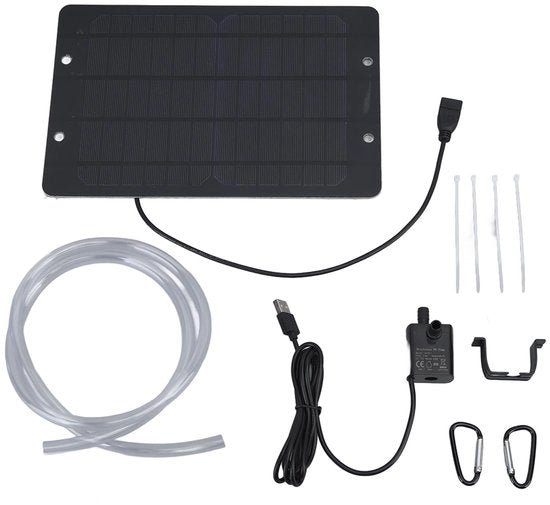 Pompa solare ecologica 6V 10W - Capacità serbatoio 240 l - Lunghezza cavo massima 3 m - Adatto per acquario/vogliera - Incluso tubo e kit di montaggio