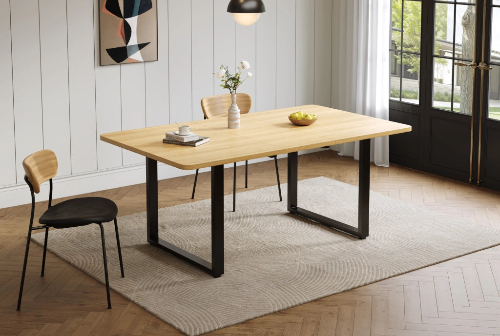 Tavolo da pranzo allungabile 140-220x80 cm, MDF, gambe in metallo, stile semplice, colore rovere