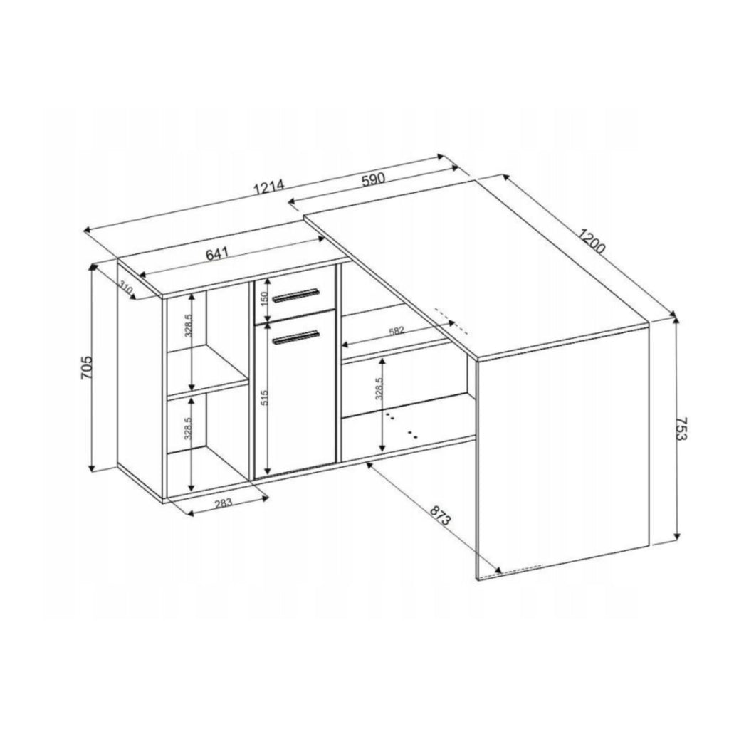 Linare, Scrivania Modulabile, 122x120x75h cm Grigio Cemento