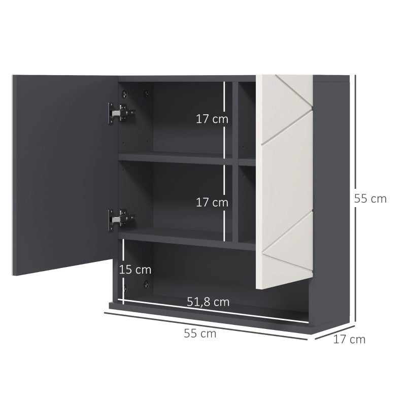 Mobile bagno con specchio ULEVR 55x17x55 cm, pensile con ripiani regolabili e vano aperto, grigio