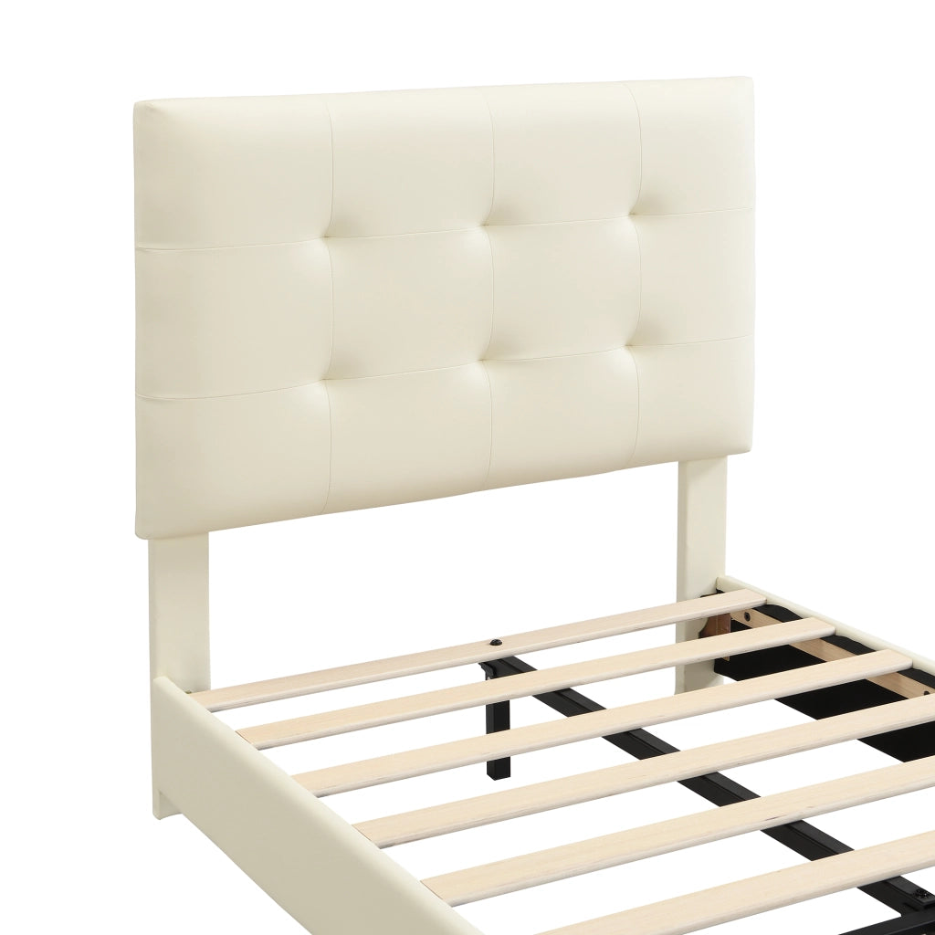 Letto singolo 90 × 200 cm con testiera imbottita in PU e rete a doghe beige