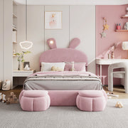 Letto Matrimoniale 140x200 in Velluto Rosa con Contenitore Idraulico e Orecchie da Coniglio