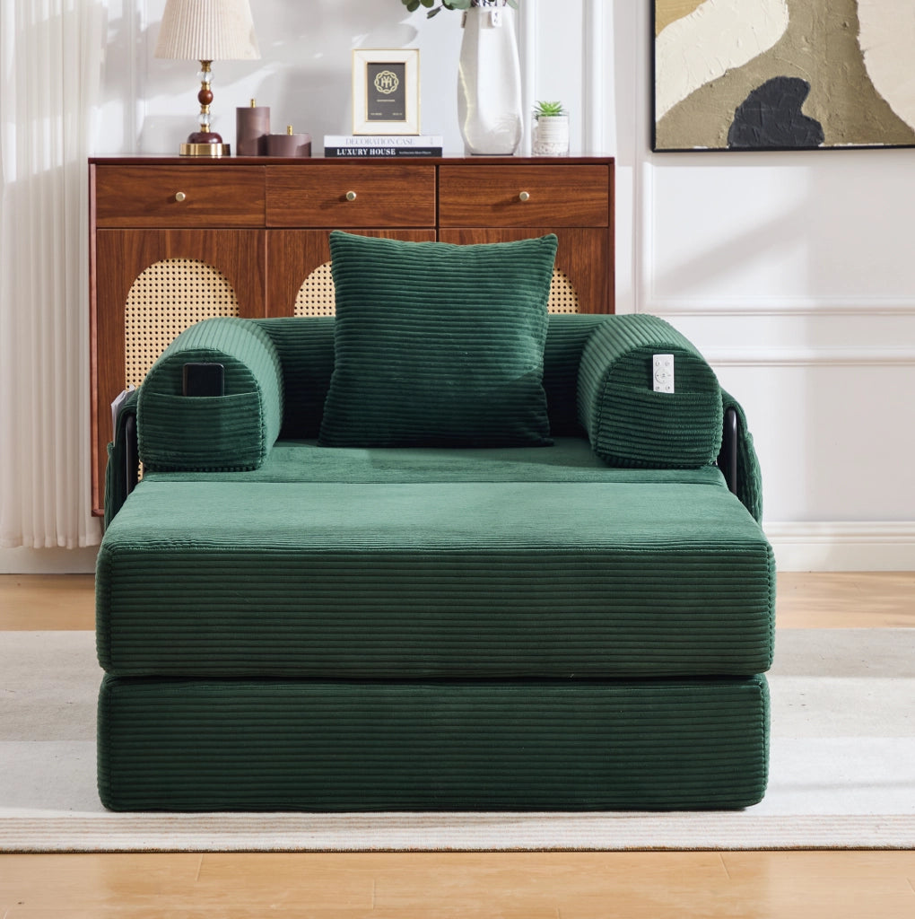 Poltrona in Cord con Poggiapiedi e Struttura Metallica Stabile, Design Ergonomico con Imbottitura Spessa e Tasca Laterale