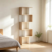 Libreria Moderna a Forma di S in Truciolato, 60x24x184,5 cm, Colore Rovere e Bianco