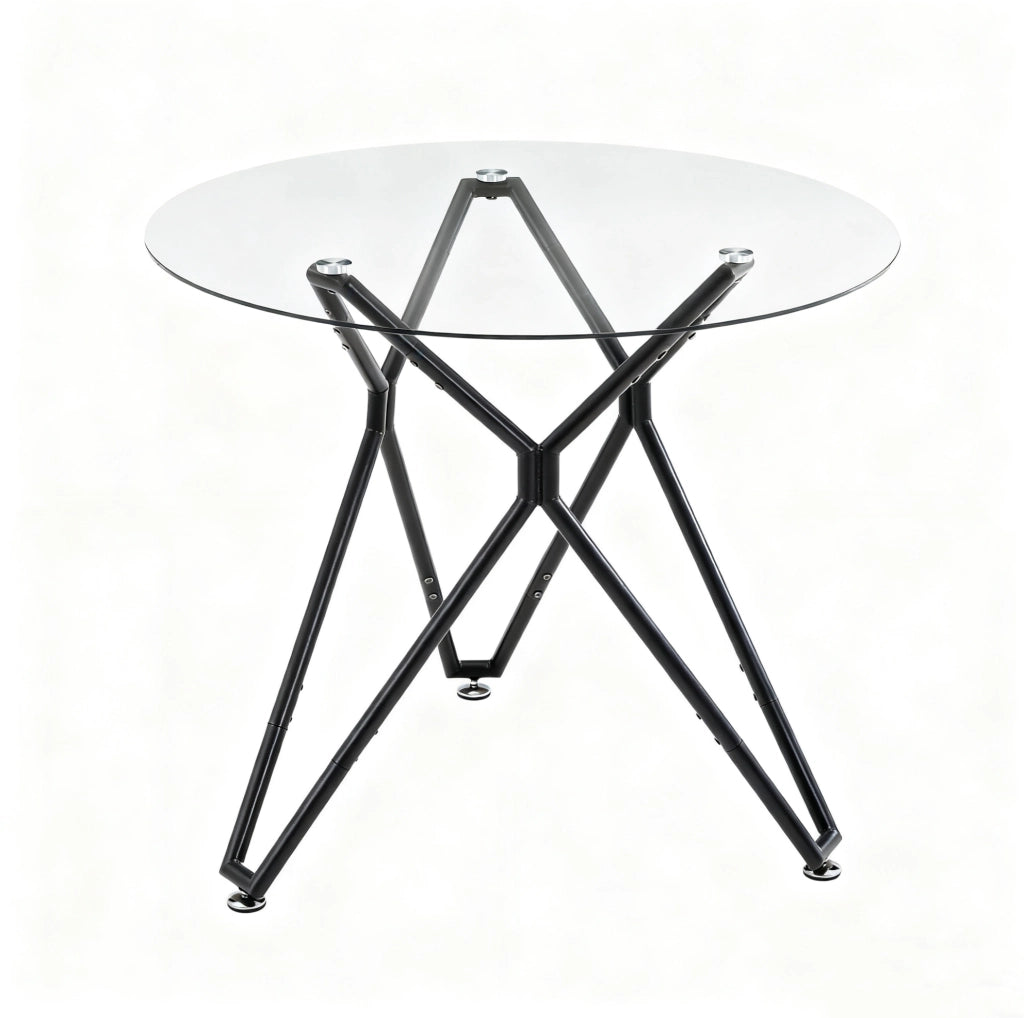 Tavolo da pranzo rotondo 90 cm in vetro temperato con gambe in metallo nero, adatto per 1-4 persone