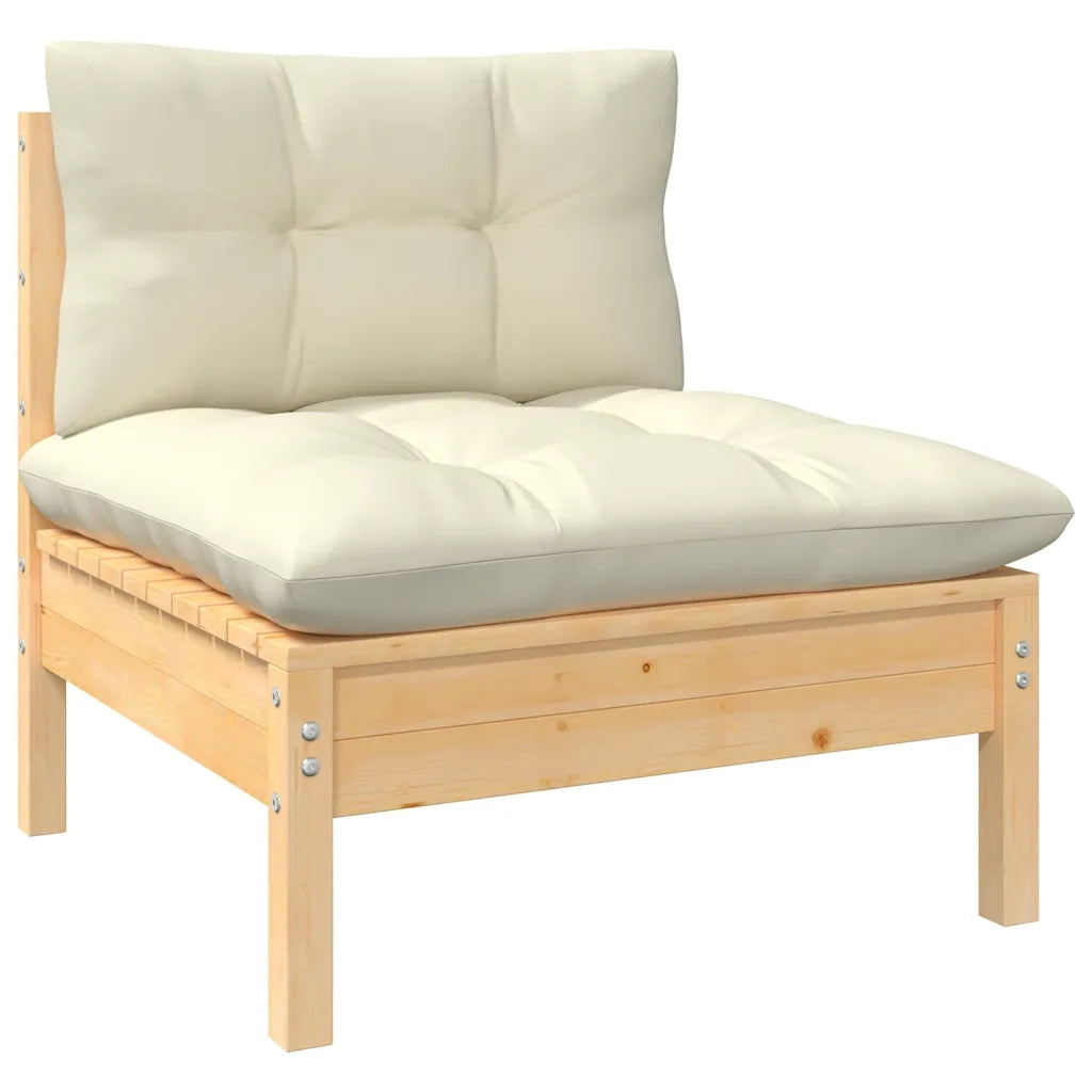 Divano da Giardino a 3 Posti con Cuscini-Sofa da Giardino-Divano da esterno Crema Massello di Pino