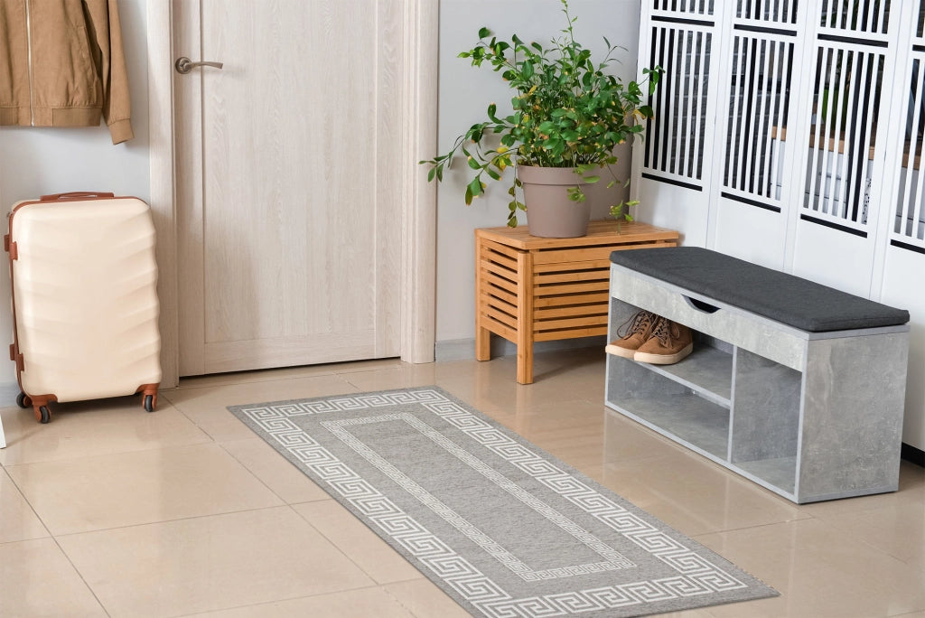 Tappeto Arredo Moderno Morbido in Ciniglia Ingresso Antiscivolo Prodotto Italiano  Soggiorno Camera Salotto Disegni Piazzati Cotone Varie Misure Grande Atena/Titaniogrigio - 65x175 cm