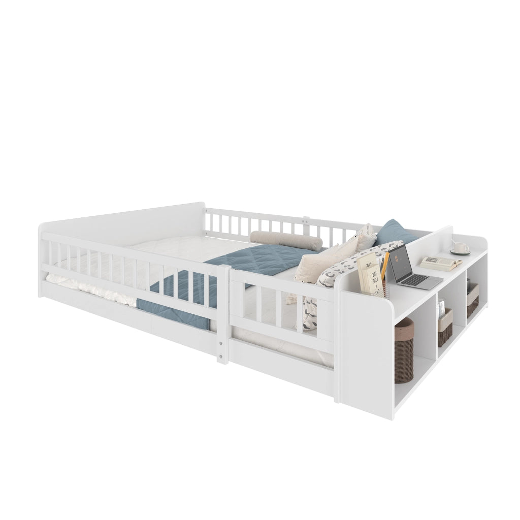 Letto per bambini 140 × 190 cm con ripiani e vano aperto; senza materasso; in legno di pino e MDF; bianco