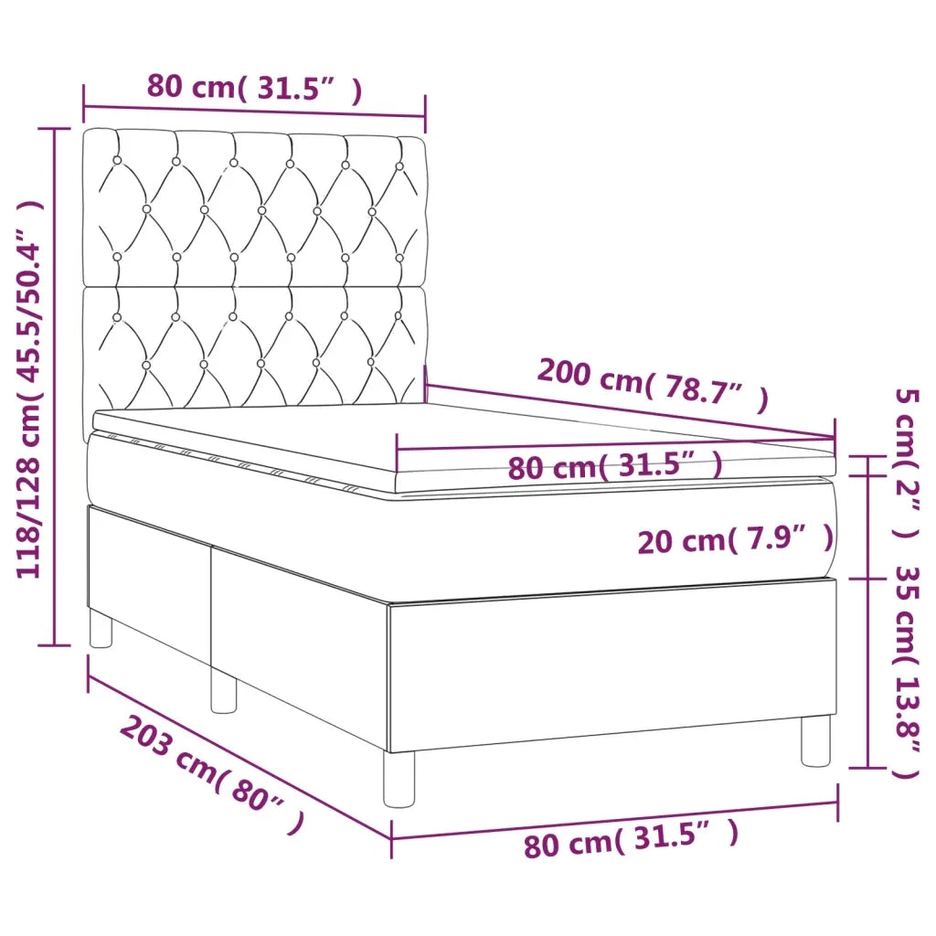 Letto a Molle Materasso e LED Grigio Scuro 80x200 cm in Tessuto 3135070
