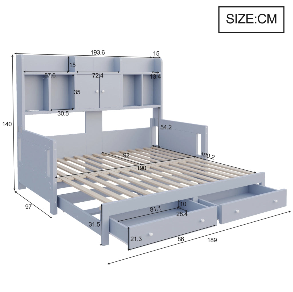Divano letto estraibile 90x190 cm con cassetti, LED e prese