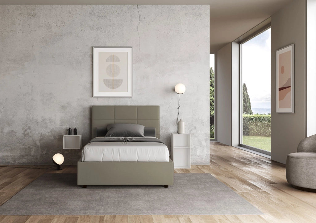BS COM Letto una piazza e mezza contenitore imbottito 130x210 similpelle cappuccino