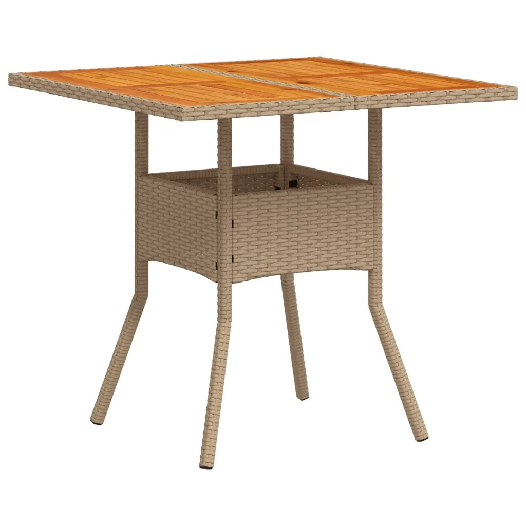 Tavolo da Giardino Beige 80x80x75 cm Polyrattan e Legno Acacia 368133