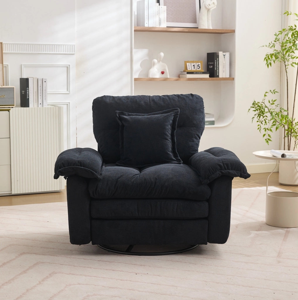 Poltrona Girevole 360° in Chenille Oversize con Cuscino di Supporto per Soggiorno e Camera da Letto