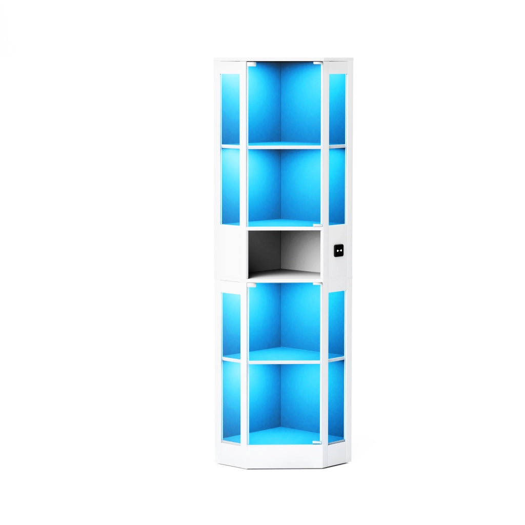 Vetrina con ante in vetro e illuminazione LED a sensore, 5 ripiani per sala e camera, MDF bianco, 57 × 40 × 165 cm