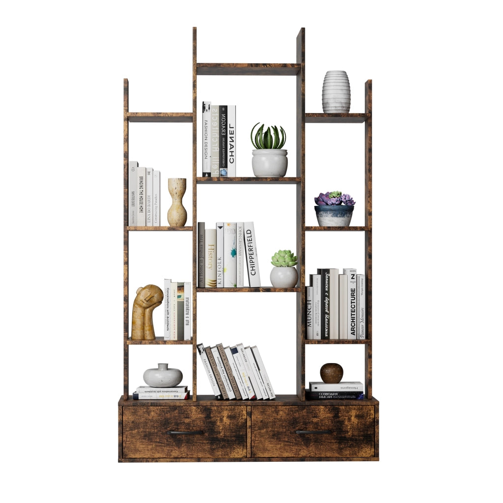 Libreria Industriale con 12 Ripiani e 2 Cassetti ¨C MINIMAL ¨C Legno Marrone