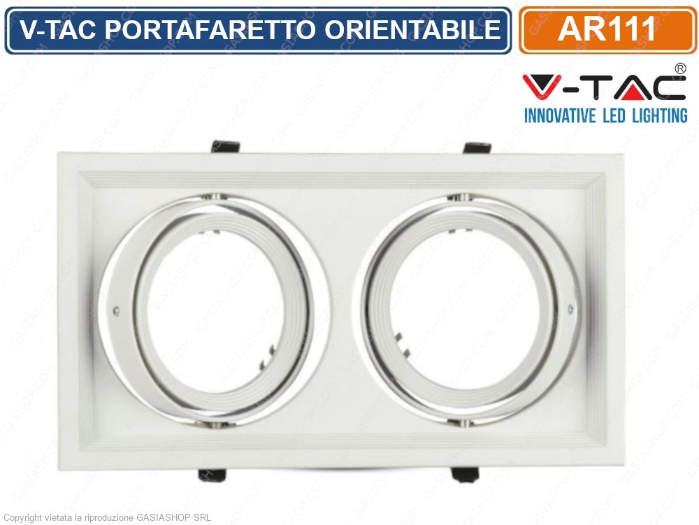 V-TAC VT-7222 PORTAFARETTO DOPPIO ORIENTABILE DA INCASSO PER LAMPADINE AR111 - SKU 3576
