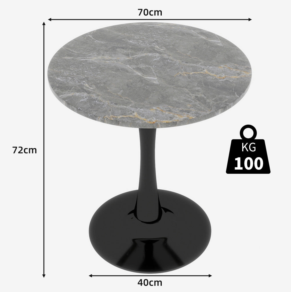 Tavolino rotondo 77;5x77;5x15;5 cm in marmo artificiale nero e grigio