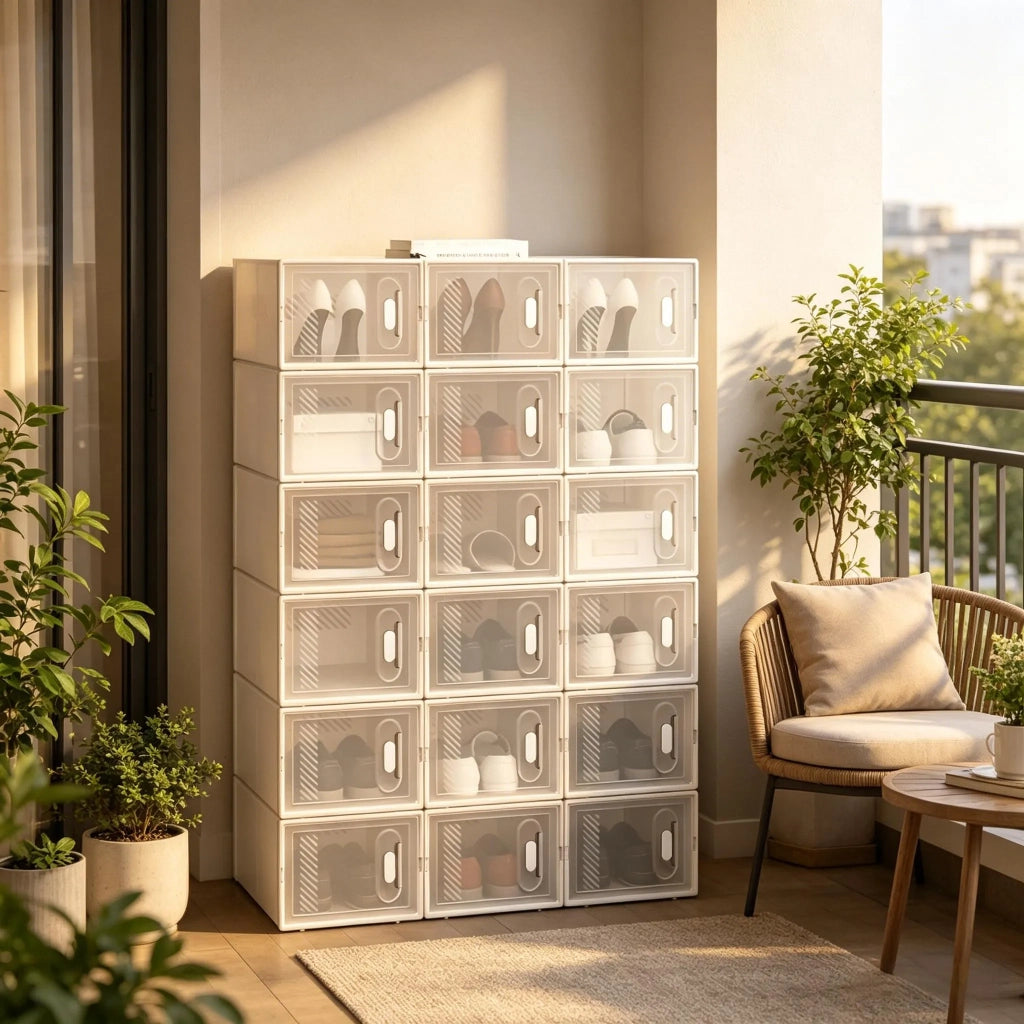 Set 18 Scatole Impilabili per Scarpe, Armadio Modulare, Organizer Giocattoli e Libri, Mobile Bagno