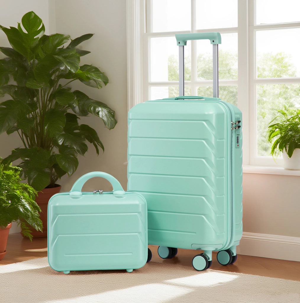 Set 2 valigie rigide 35,5x20,5x55 cm in ABS verde menta, per weekend salvaspazio
