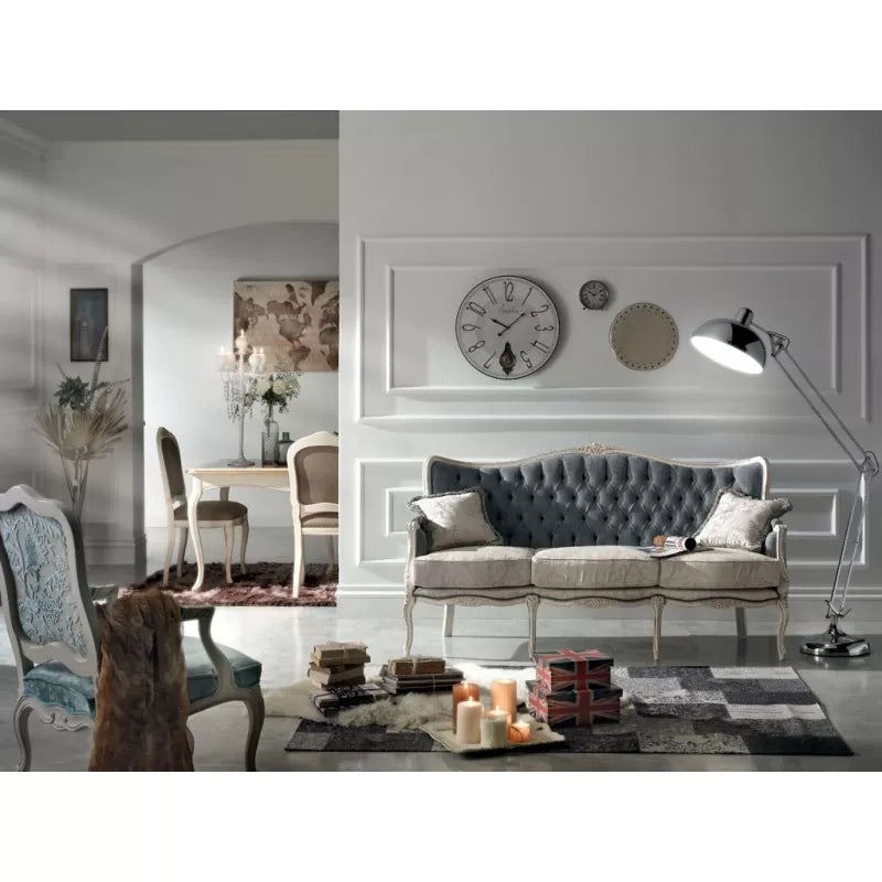 Divano classico 3 posti barocco imbottito grigio 186x83x98