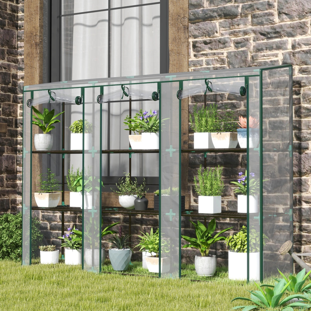 Serra da giardino e balcone con 3 ripiani 3 porte avvolgibili telo in PVC trasparente 215 x 46 x 151 cm per piante