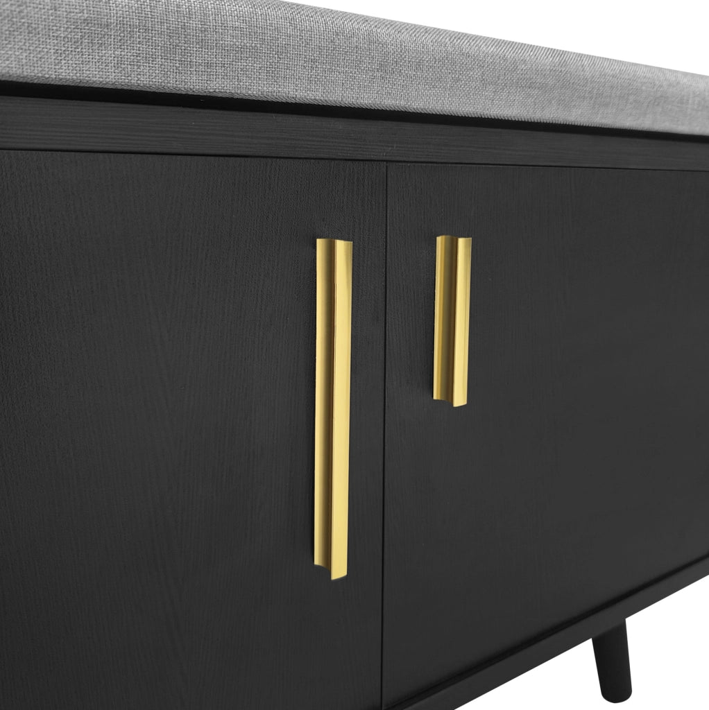 Panca Porta Scarpe Moderna con Tre Ante e Ripiani Regolabili, Struttura in Legno e Metallo Nera, B100xT34xH69 cm