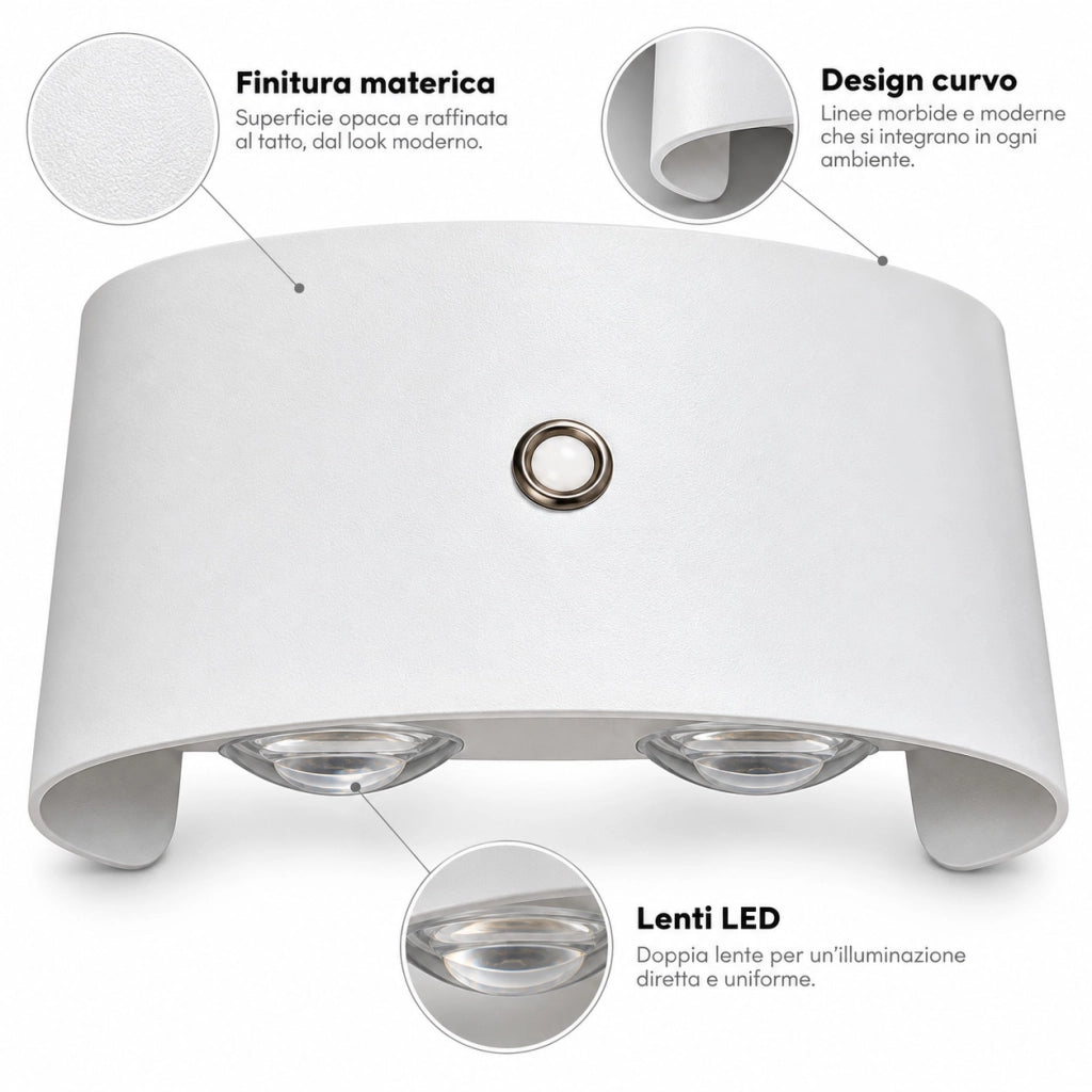 APPLIQUE LED 8W BIANCA IP65 LAMPADA PARETE ESTERNO 3000K 4000K 6000K ET-31670