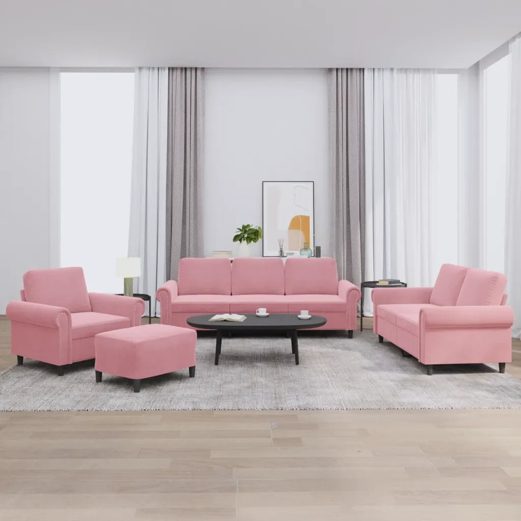 Set di Divani 4 pz con Cuscini rosa in Velluto