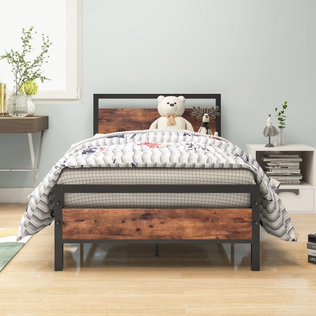 Letto singolo 90 x 200 cm in metallo e MDF con rete e vano sottoletto