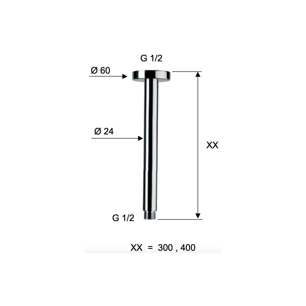 Braccio doccia da soffitto 20 cm