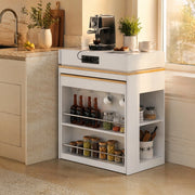 Isola cucina con tavolo estraibile e prese integrate, bianca HAVRYA