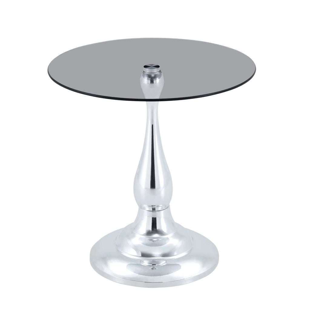 Tavolino laterale rotondo ULEVR ?50 cm in vetro temperato e metallo, altezza 51,5 cm, base antiscivolo argento