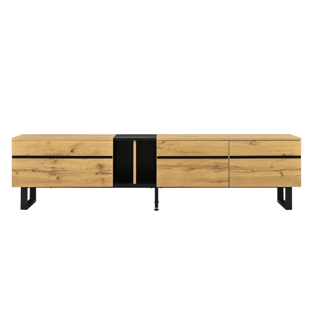Mobile TV con anta a ribalta vani aperti e due ante in pannello truciolare color legno 180 × 38 × 45 cm