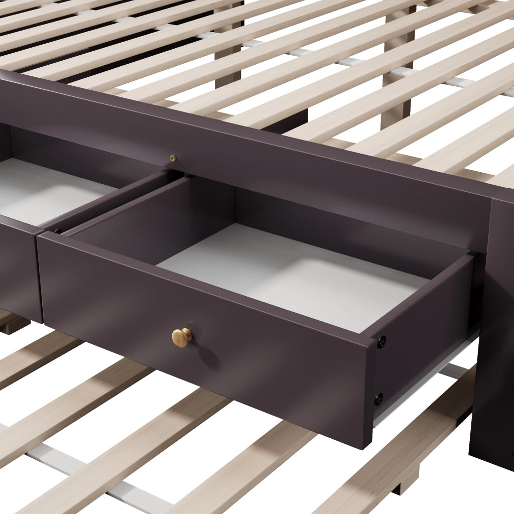 Letto matrimoniale con 3 cassetti e letto estraibile in MDF e pino color caffè per camera da letto