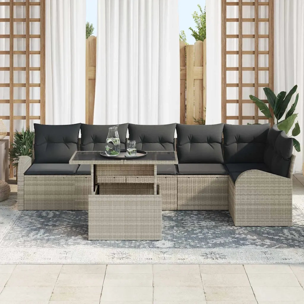 Set Divano da Giardino 7 pcs Grigio chiaro Poly Rattan
