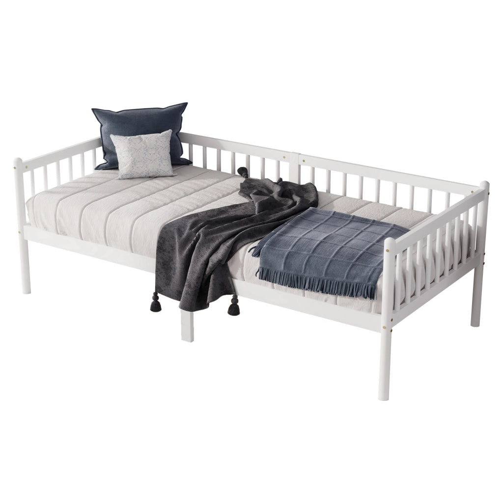 Letto da giorno 90 × 200 cm con sponde su tre lati e 14 doghe in legno di pino bianco con spazio sottostante