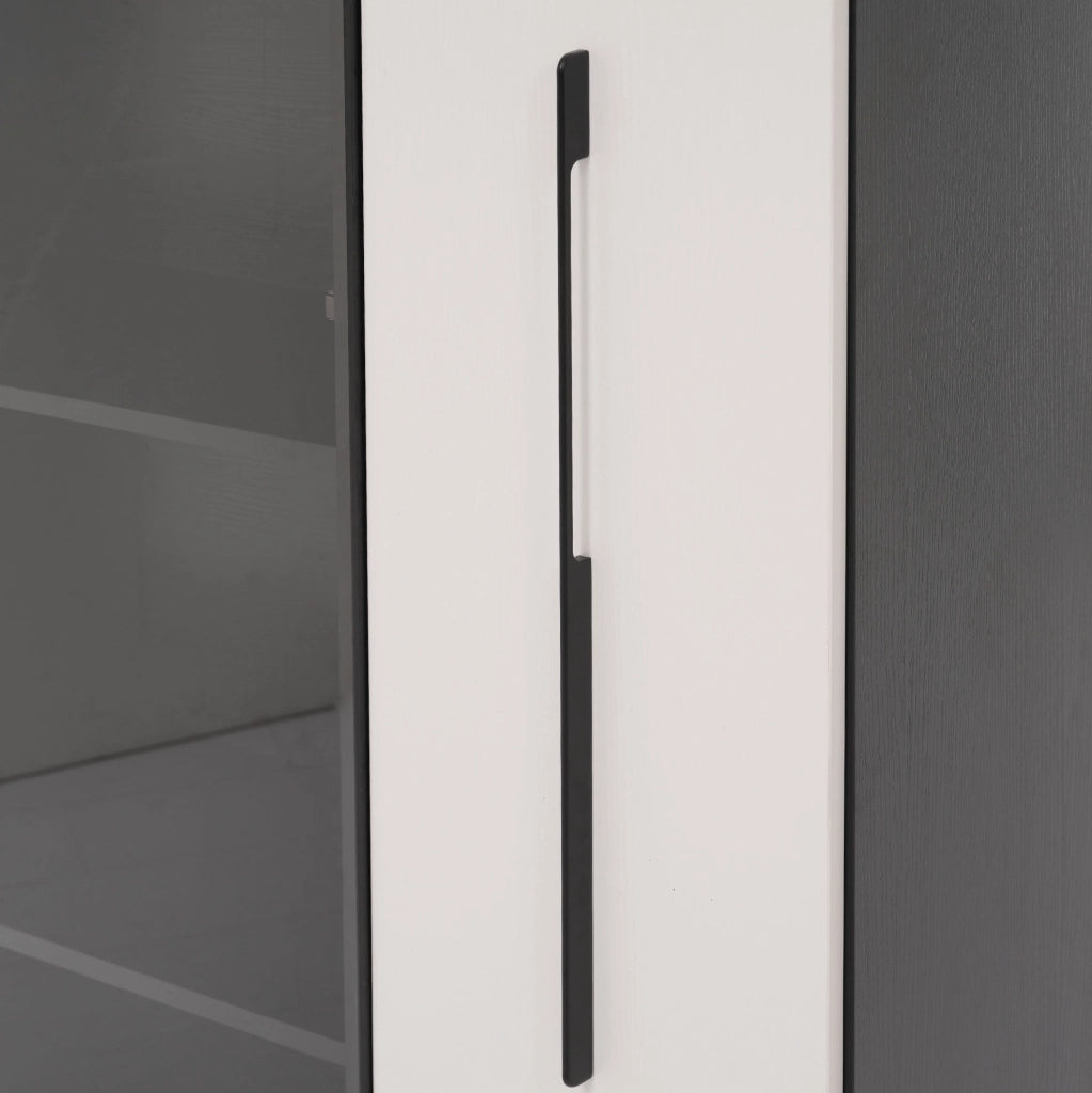 Mobile vetrina 110,5x35x160 cm con LED e modulo estraibile in MDF bianco e nero