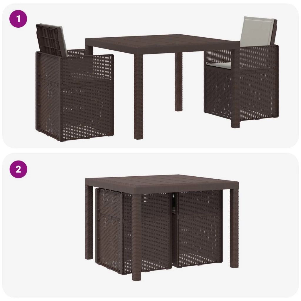 Set da Pranzo per Giardino 3 pcs Marrone e Grigio Chiaro PP 3430046