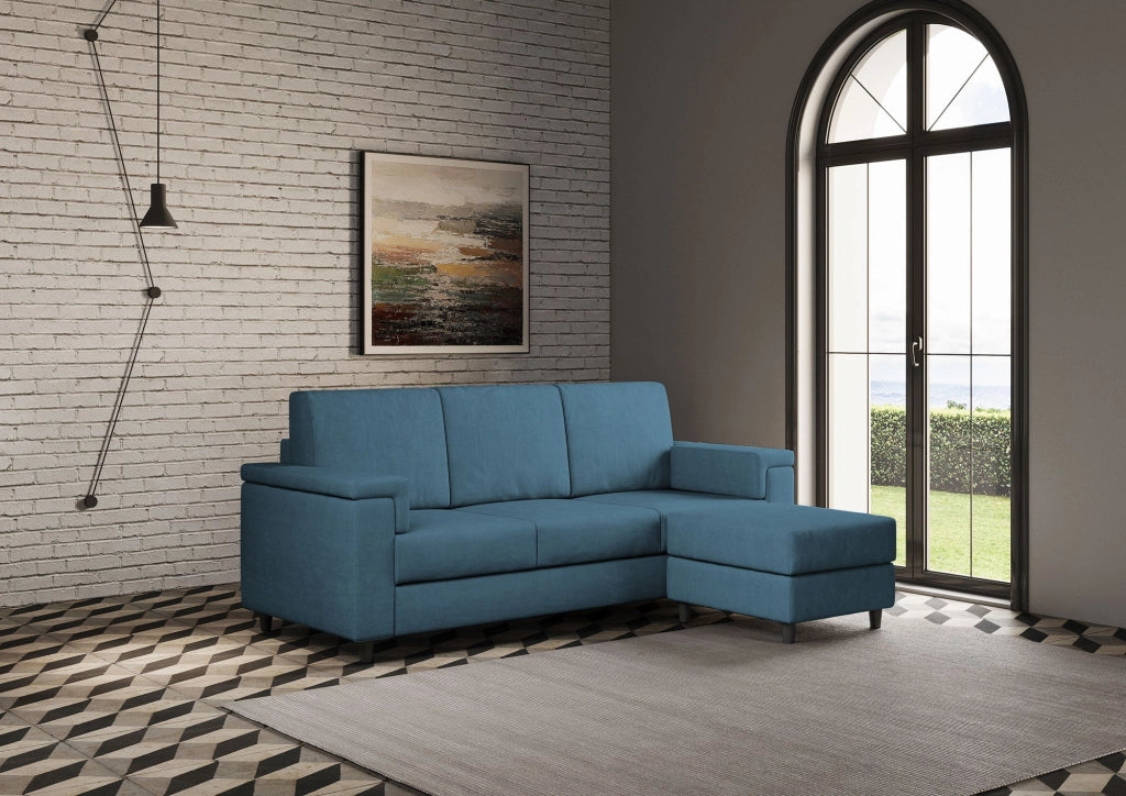 Divano 3 Posti con Pouf 208x155x85 cm Marrak in Tessuto Avio